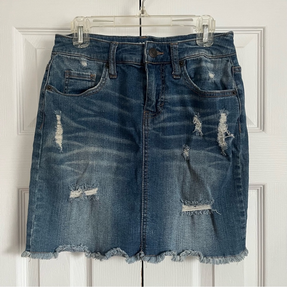 Distressed Denim Mini Skirt